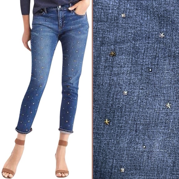 GAP Jeans AUTHENTIC 1969 Stud Best Girlfriend Y2K Star Ankle Dark Indigo Blue 30 - Picture 1 of 17